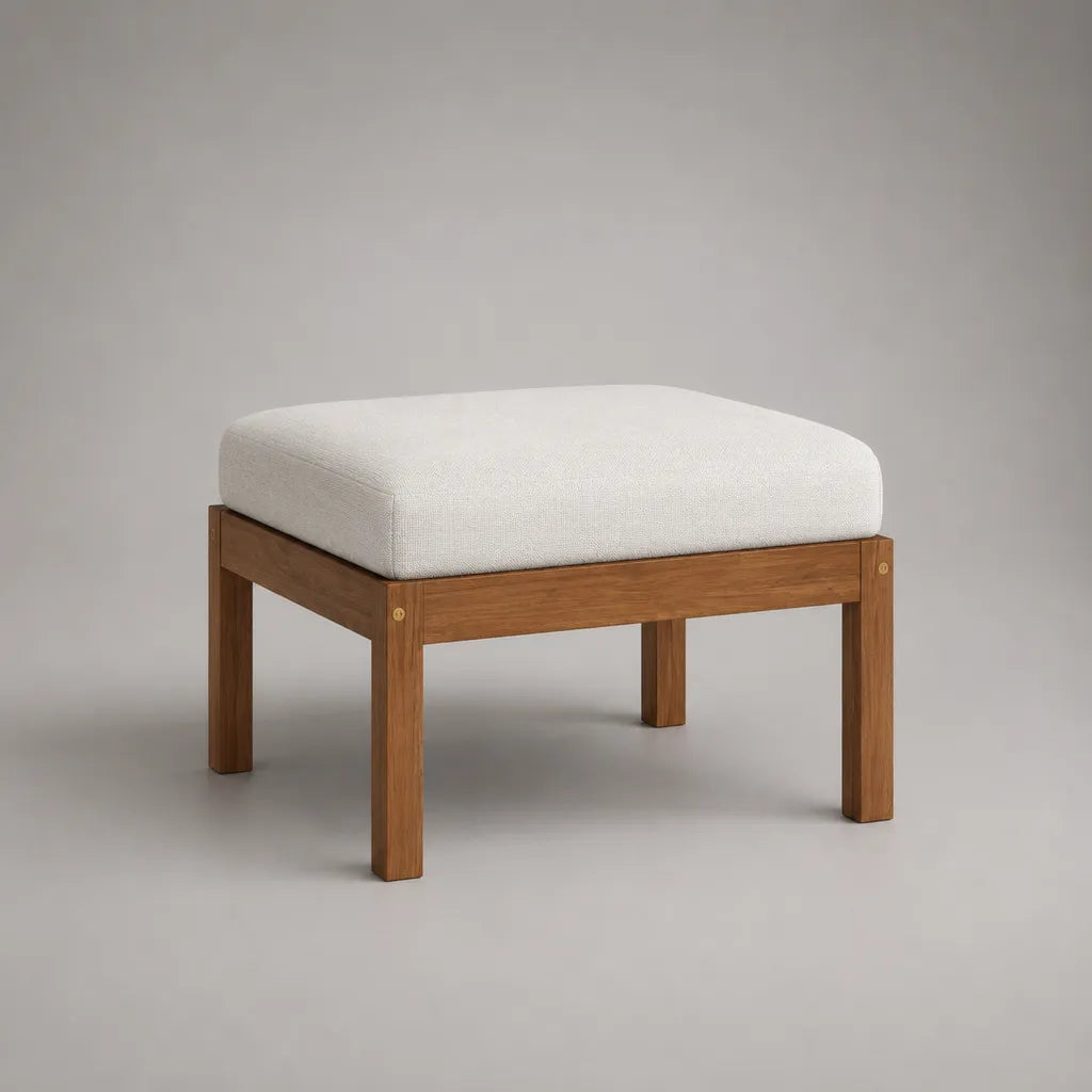 Tabouret carré en bois d'acacia massif avec coussin en polyester, brun naturel et blanc cassé, 60 × 60 × 44 cm