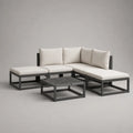 Ensemble de salons de jardin en forme de L de 5 parties, en métal avec revêtement et table basse, anthracite/blanc cassé, 225 × 150 × 70 cm
