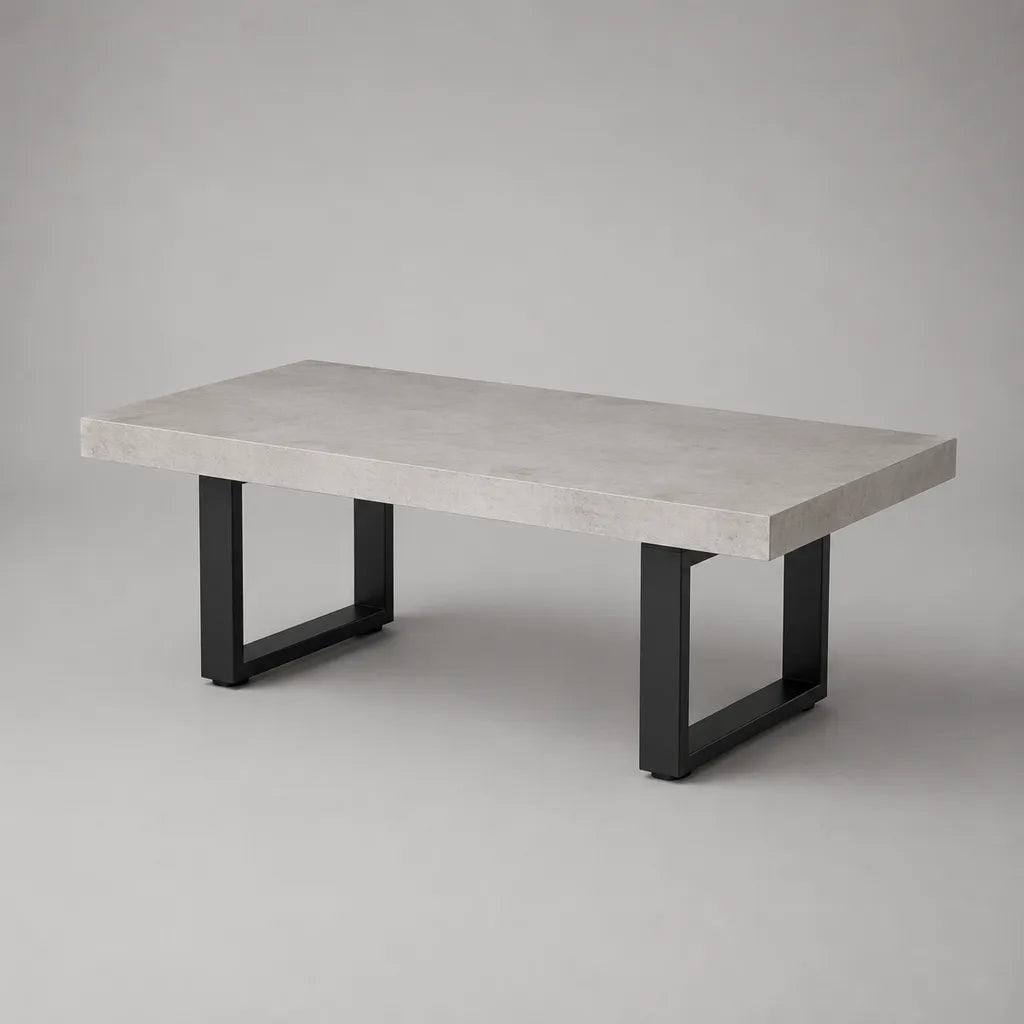 Table basse rectangulaire en panneau de particules recouvert de mélamine et acier recouvert de poudre, gris et noir, 110 × 60 × 45 cm