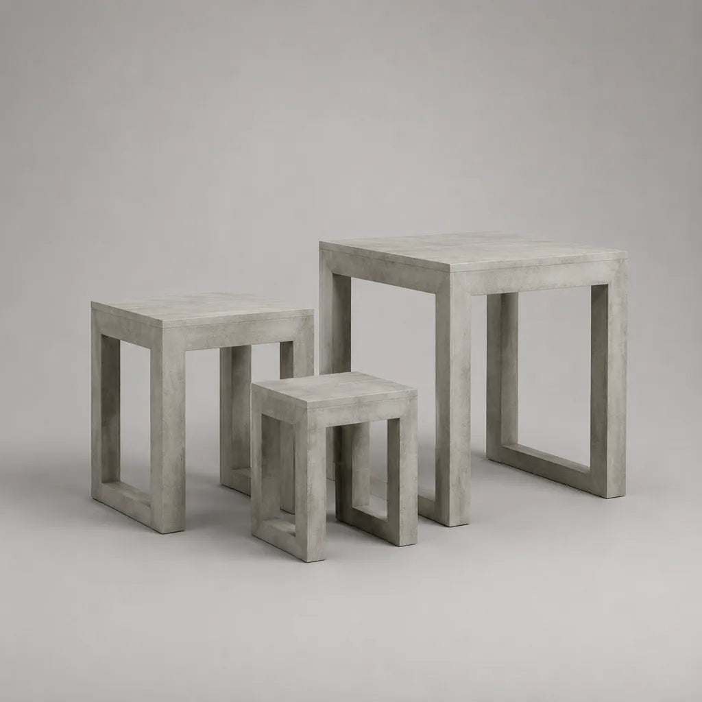 Lot de 3 pièces – Kit de table en MDF avec feuille de résine de mélamine, gris/gris clair, 50 × 40 × 50 cm, 40 × 35 × 40 cm et 30 × 30 × 30 cm