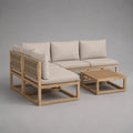 Canapé de jardin à 4 parties avec table basse en bois massif d'acacia, beige/nature, canapé 145 × 145 × 75 cm, table 70 × 70 × 35 cm