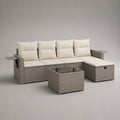 Kit de salon de jardin en 3 parties, canapé 4 places L avec ottoman et table en résine tressée PE, gris/creme, 235 × 140 × 84 cm