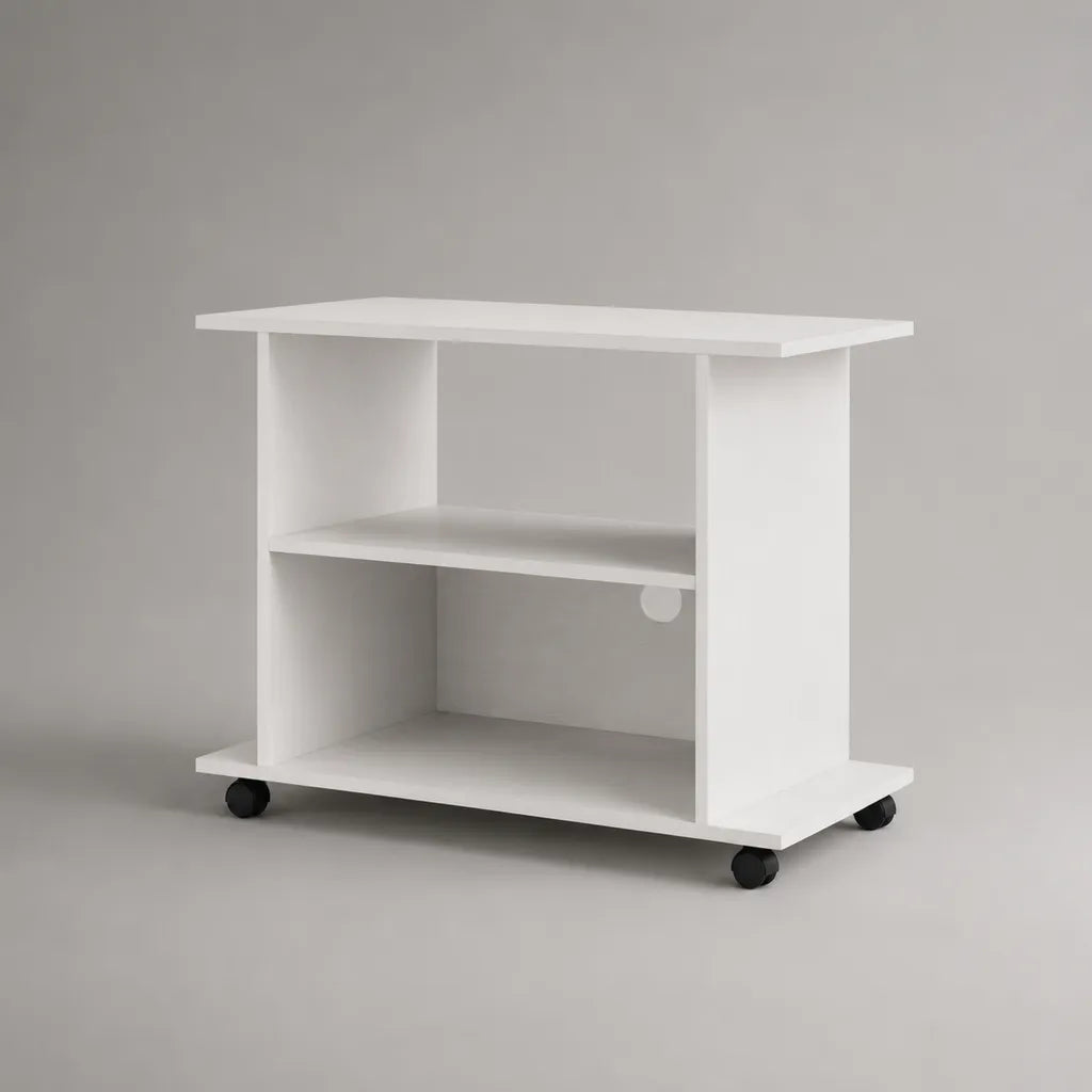 Caravane TV en panneau de particules revêtu de résine mélaminique, blanc et noir, 80 × 40 × 70 cm