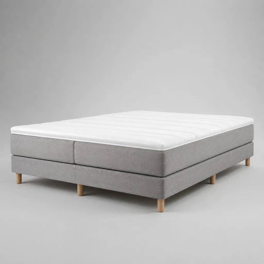 Kit spring-lit sans tête de lit en bois et tissu, gris-blanc, 160 × 200 cm